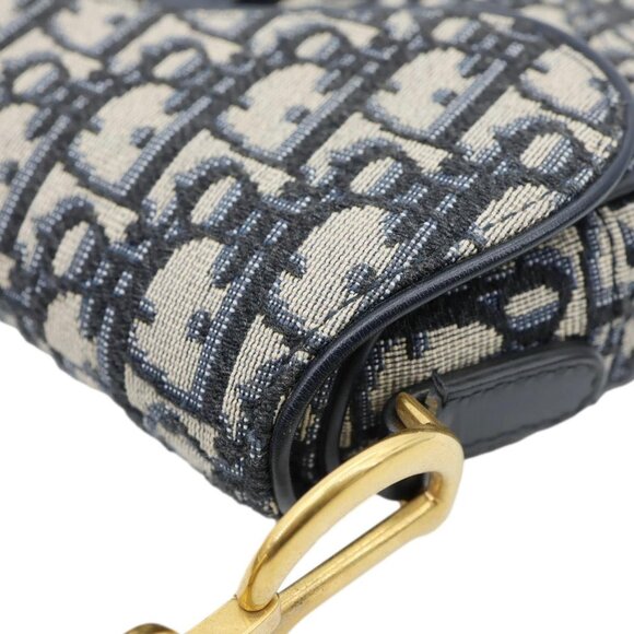 CHRISTIAN DIOR  Saddle Oblique Jacquard Satchel Bag Navy Blue - Picture 6 of 11